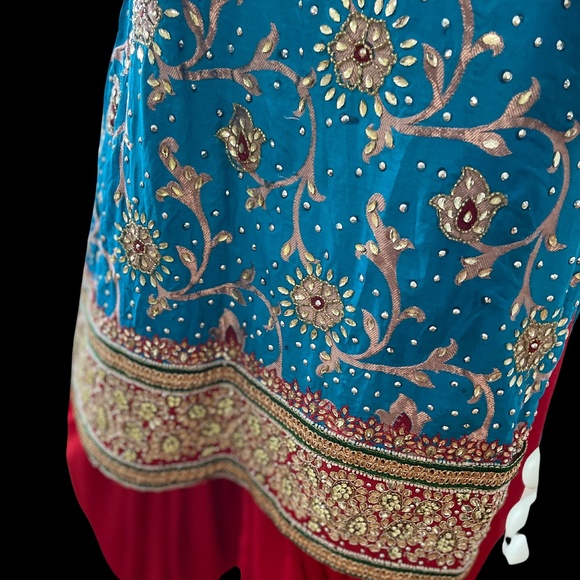 New, Never worn. Beautiful Blue & Red Salwar Kameez suit with Dupatta. - Picture 9 of 16